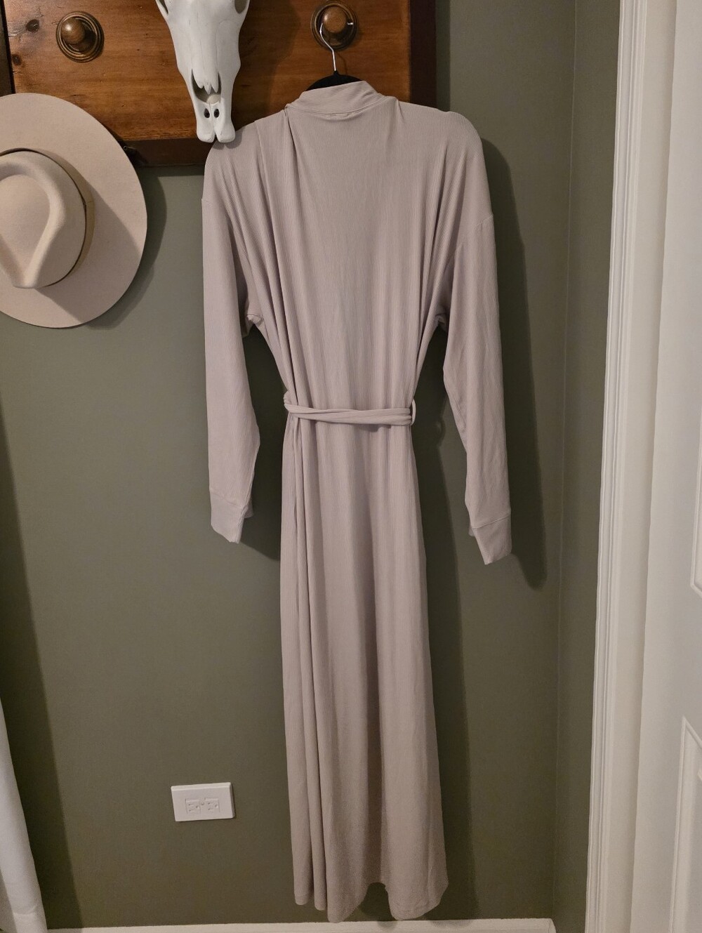 Skims Modal Ribbed Robe 2x Taupe - Picture 3 of 9